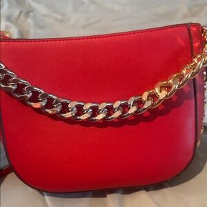 Red Chain-Accent Crossbody Bag